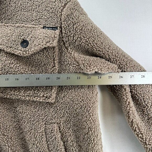 Calvin Klein Sherpa Jacket Womens Size M Deep Pile Fleece Utility Shacket Brown - Picture 10 of 12